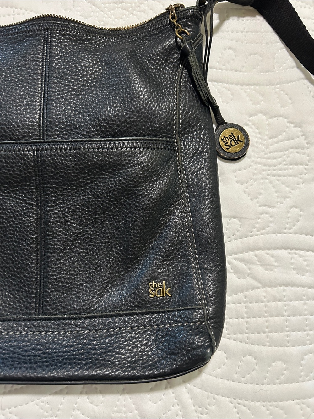 The Sak Black Pebbled Leather Crossbody with Gold Charm - Picture 2 of 15